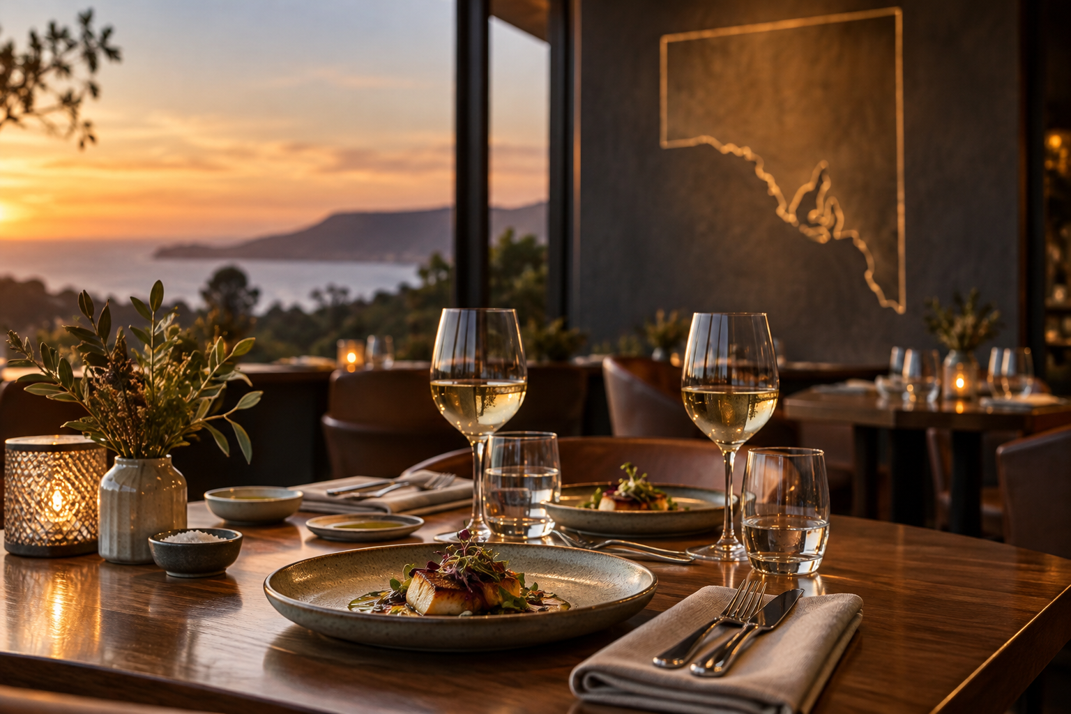 Editorial illustration of restaurant dining to accompany Australia’s first Michelin stars in South Australia