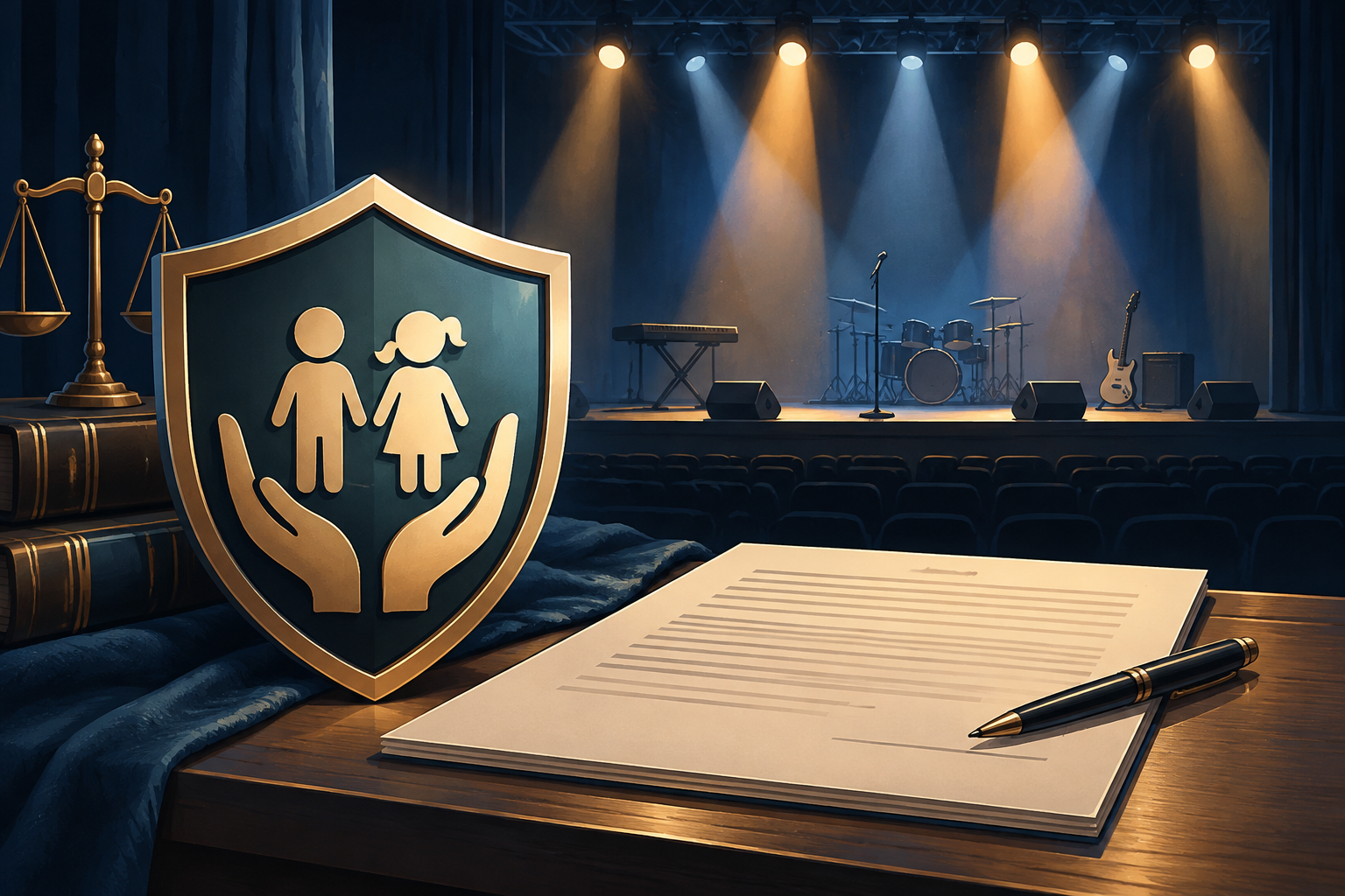 Editorial illustration of child-welfare safeguards following the Chhota Sidhu concert complaint