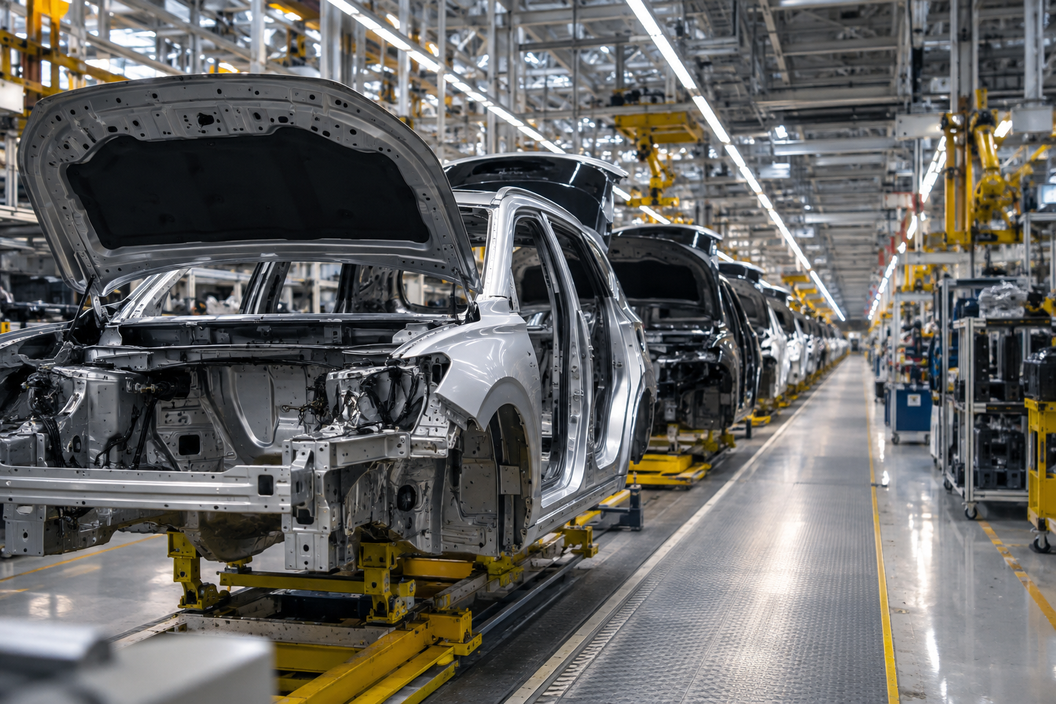 Conceptual automotive production line illustrating Hyundai expansion ambitions