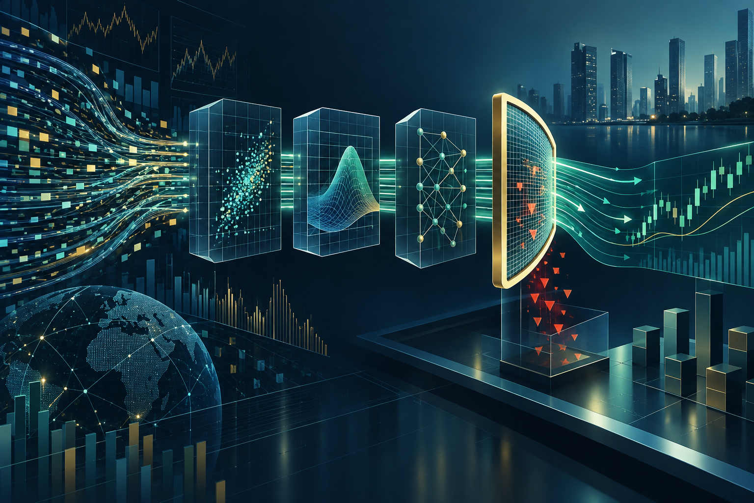 Conceptual illustration of Lingjun Investment’s quantitative strategies and risk controls