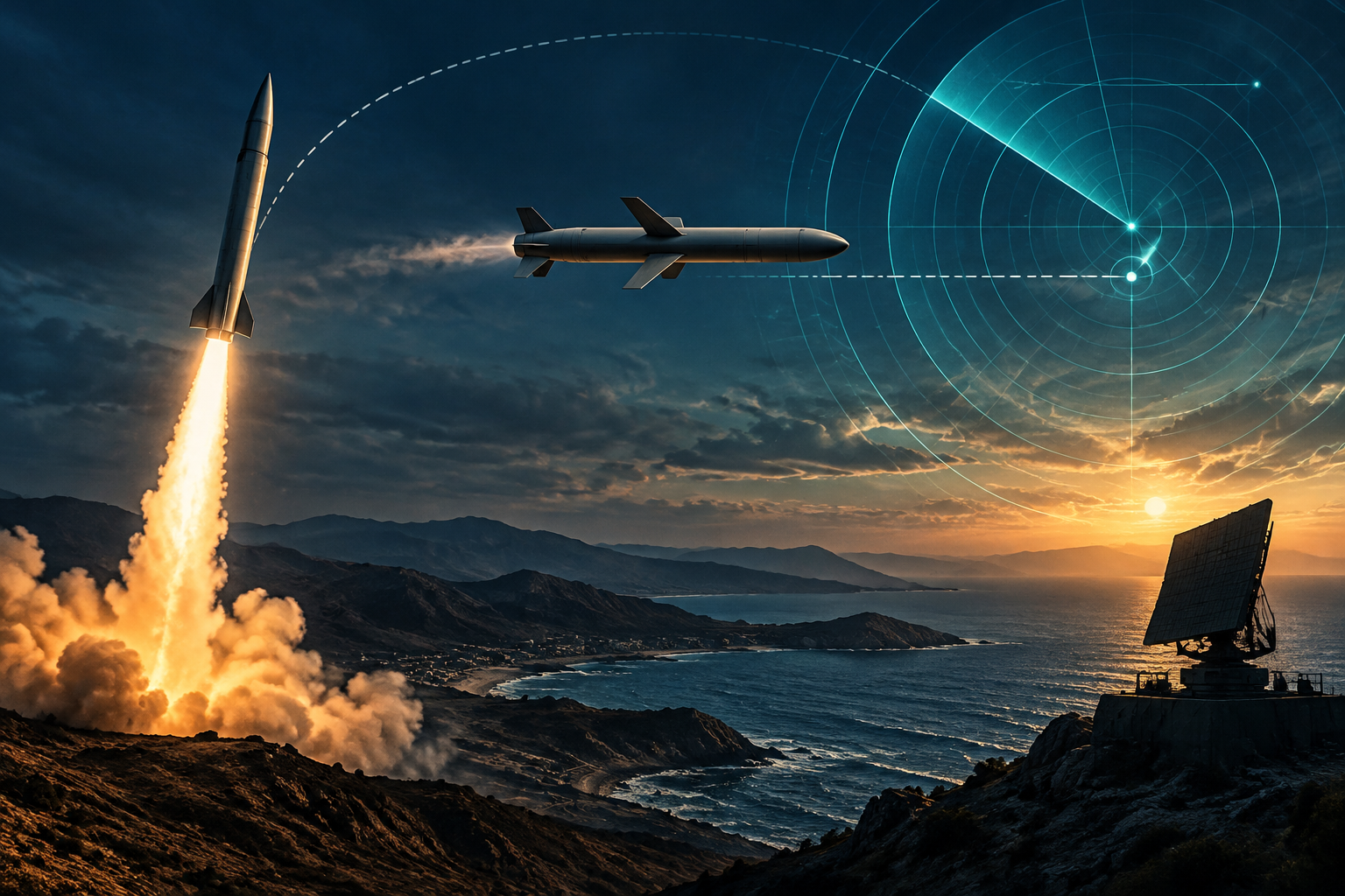 Conceptual illustration of missile technology and radar detection accompanying Pakistan Fatah missile claims.