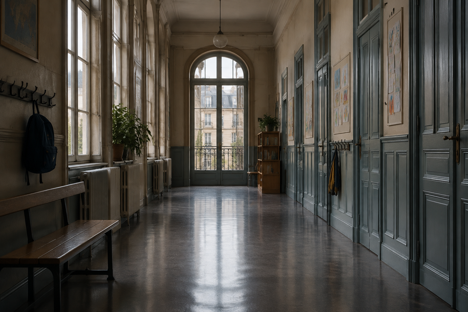 Contextual illustration of an empty corridor representing safeguarding concerns in Paris public schools
