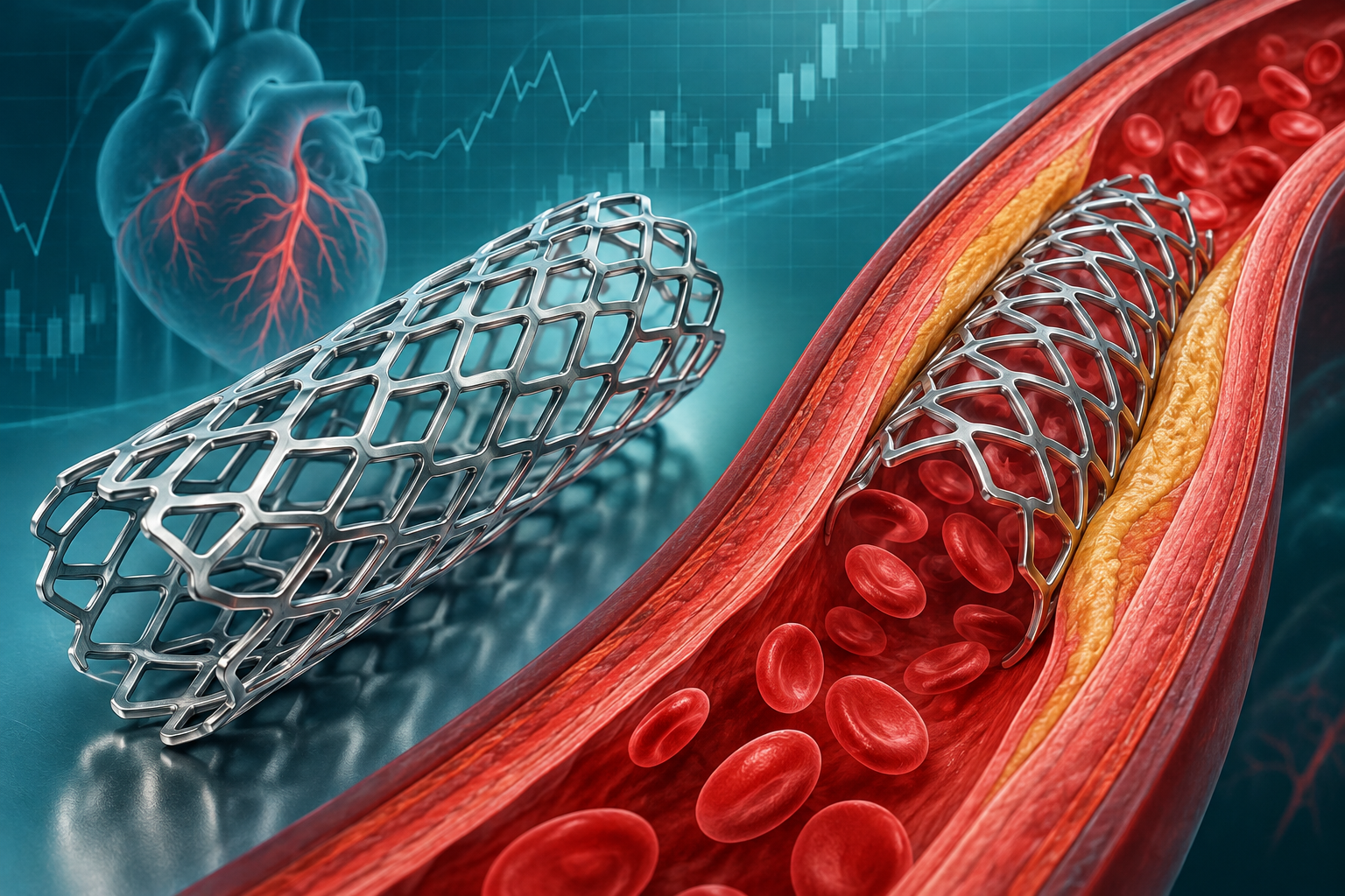 Illustration of a coronary stent, a product category made by Sahajanand Medical Technologies