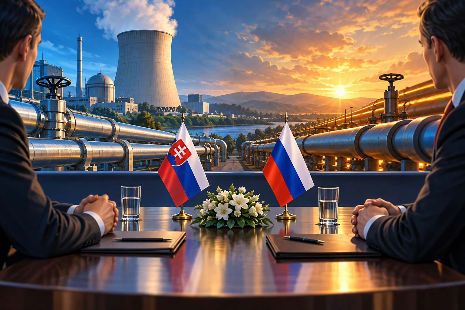Slovak and European Union flags, illustrating Slovakia’s planned economic talks with Russia