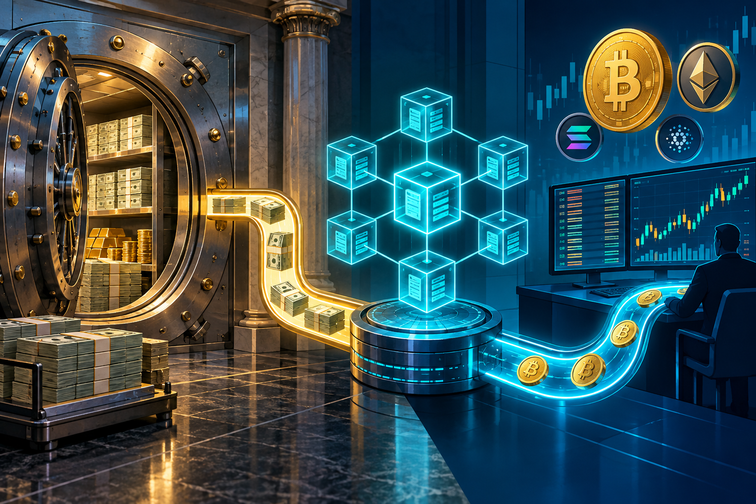 SoFi Technologies signage for a report on its interest-bearing tokenized deposit